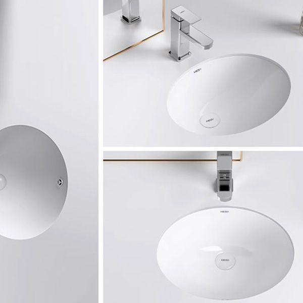 Modern Bathroom Sink Pop-Up Drain Porcelain Solid Color Oval-Shape Vessel Lavatory Sink
