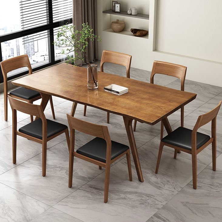 Brown Solid Wood Contemporary Dining Table Set 1/4/5/7 Pcs Dinette Set for Home