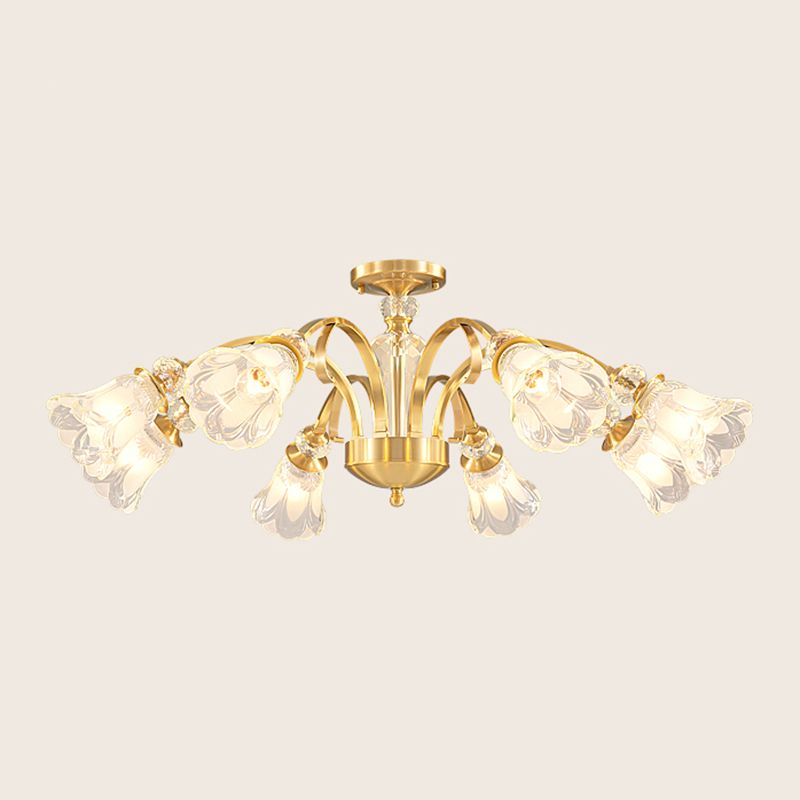 Bell Shape Crystal Flush Light Modern Style Multi Lights Flush Mount Ceiling Light in Gold