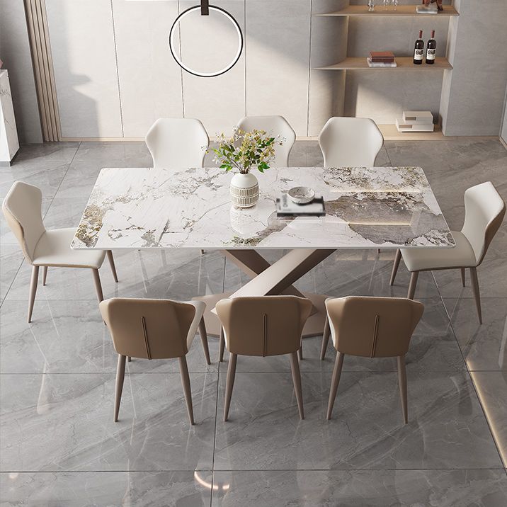 Modern 1/2/5/7/9 Pieces Silver Dinette Set with Sintered Stone Rectangle Dining Table Set