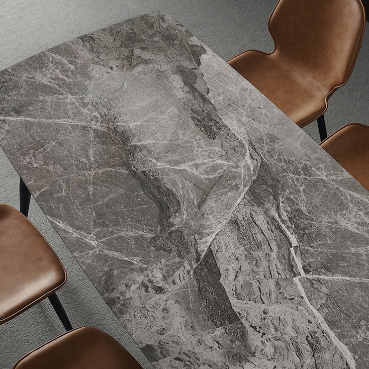 Metal Industrial Rectangle Dining Table Grey Sintered Stone Table with 4 Legs