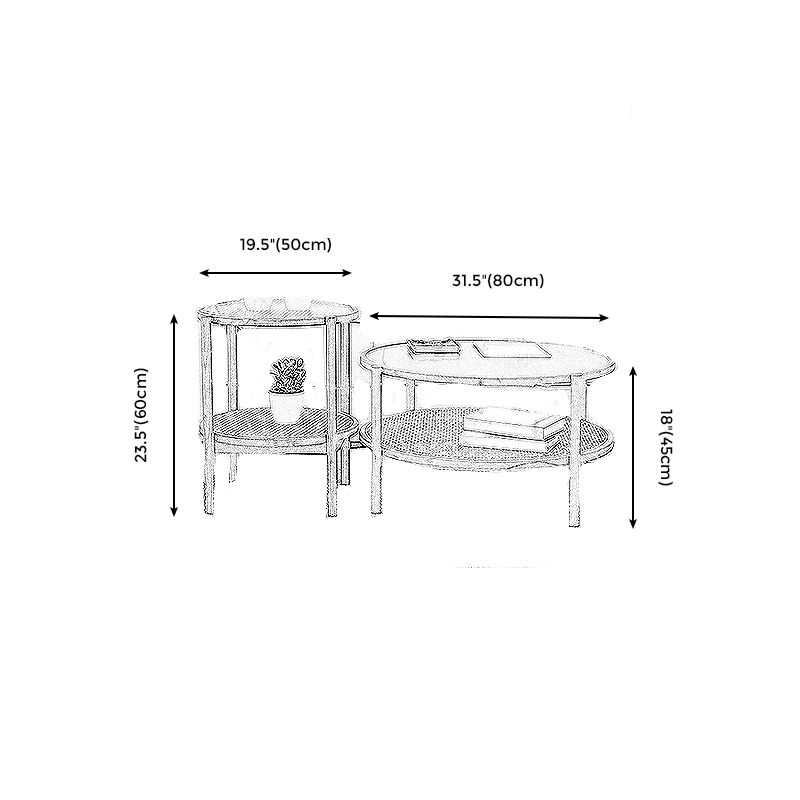 4 Legs Bunching Table with Solid Wood Base Round Coffee Table with Tempered Glass Top