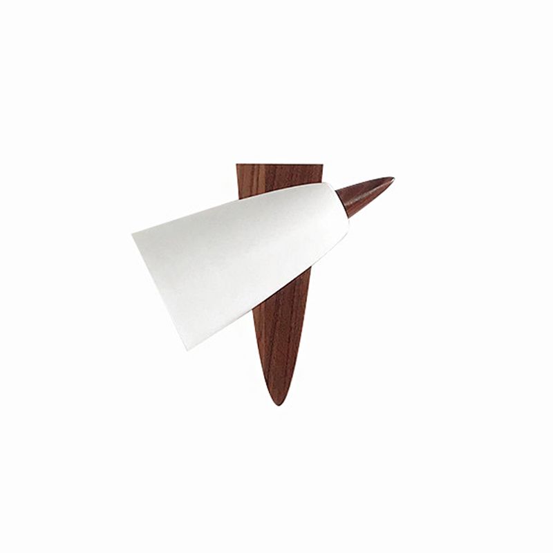 Cone Metal Wall Mount Light Modern 1-Bulb White Sconce Lamp Fixture with Triangle Wood Backplate