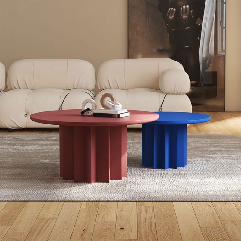 Contemporary Cocktail Table Pedestal Solid Wood Round Single Coffee Table