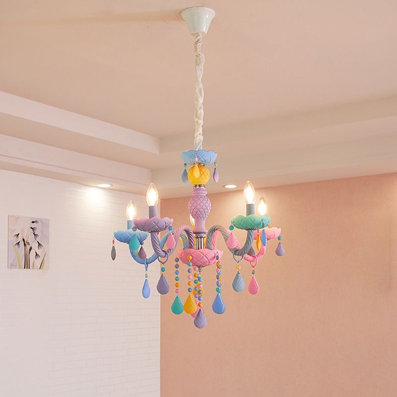 Bedroom Macaron Pendant Light in Modern Creative Style Wrought Iron Chandelier with Crystal Decoration