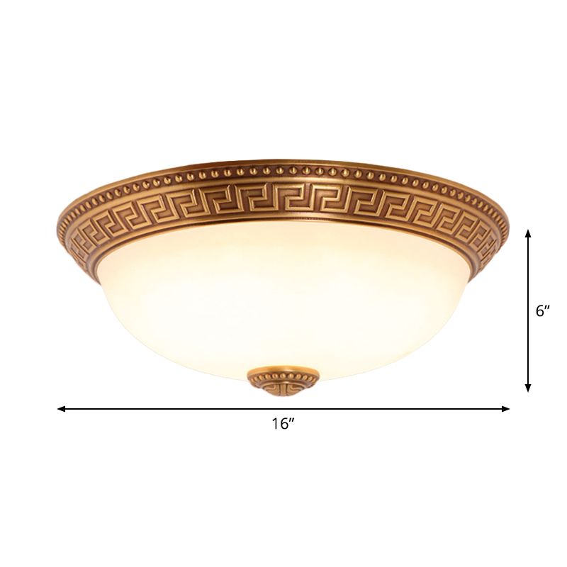 Cream Glass Bronze Flush Mount Light Flower/Leaf/Floral-Trimmed Bowl Traditional LED Ceiling Light Fixture, 12"/16" W