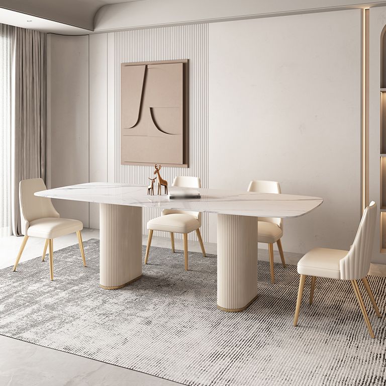 Modern Leatherwear Dinette Set 1/4/5/7 Pieces White Sintered Stone Top Dining Table Set