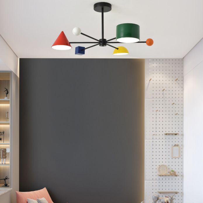 Luz colgante LED de hierro forjado Sputnik en moderna luz de techo de interior de estilo creativo con decoración de madera