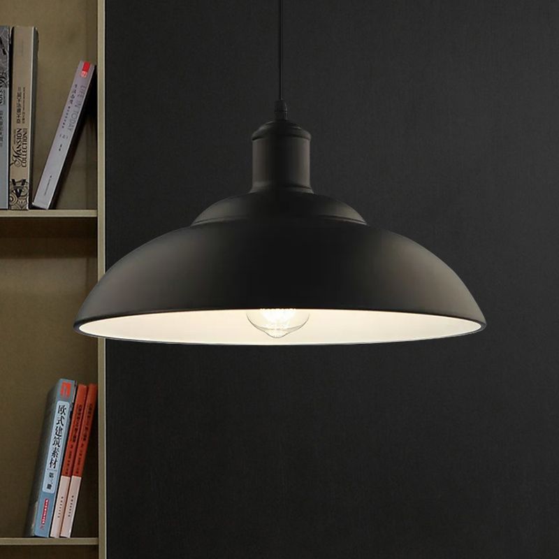 1 Bulb Metal Hanging Lamp Retro Black Finish Bowl Shade Living Room Ceiling Light Fixture with Cord