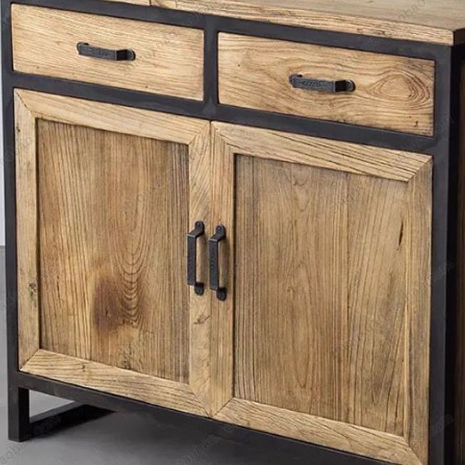 Industrial Distressed Wood Accent Cabinet with Drawers in Solid Wood