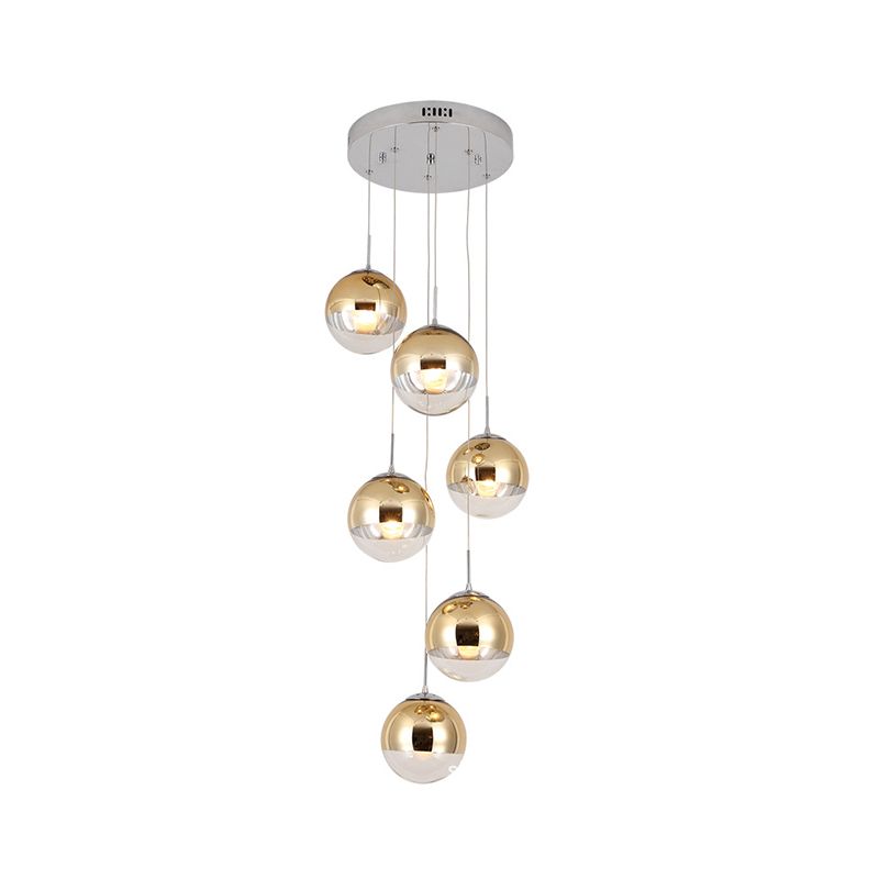 Globe Cluster hanglamp Licht Noordse aluminium trapverlichting met heldere glazen bodem in goud