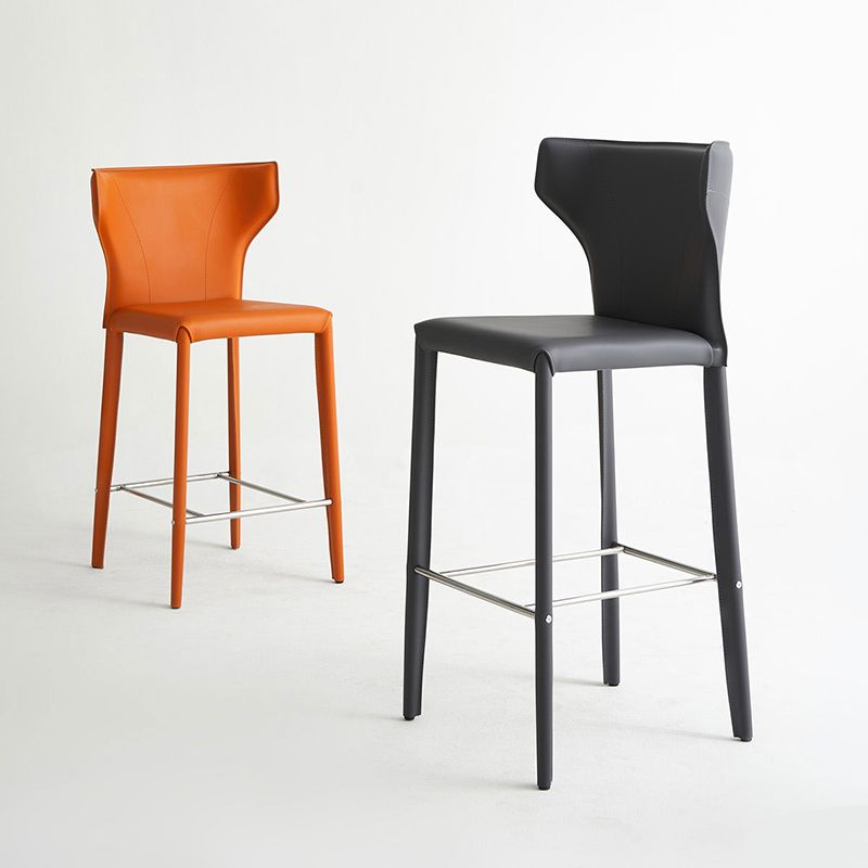 Modern Faux Leather Low Back Armless Bar Stools with Metal Base