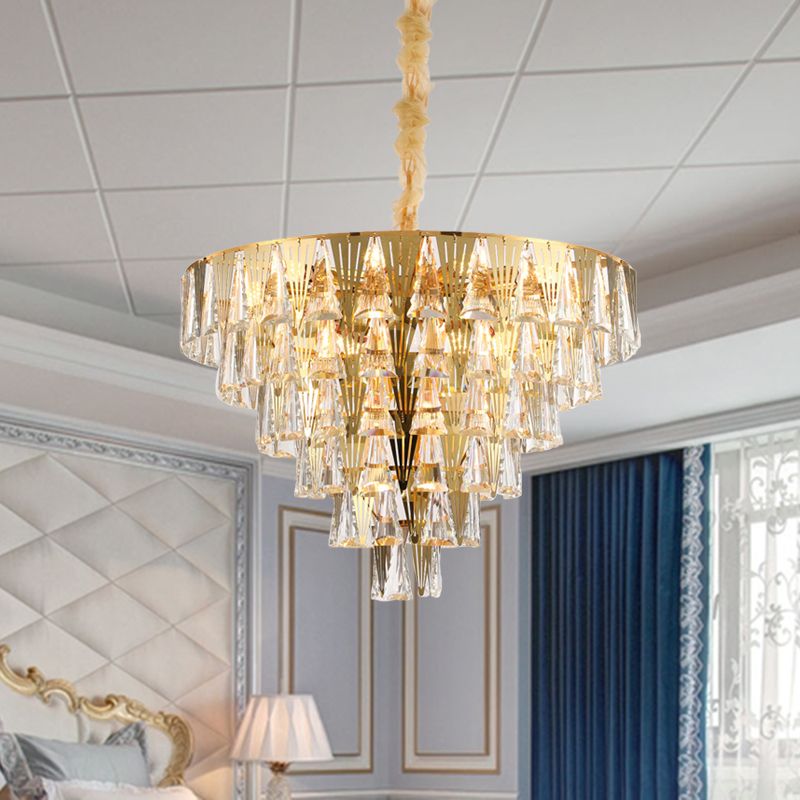Lampada con lampadario a cristallo conico Contemporaneo 8 lampadine sala da pranzo Luce a soffitto a sospensione in oro