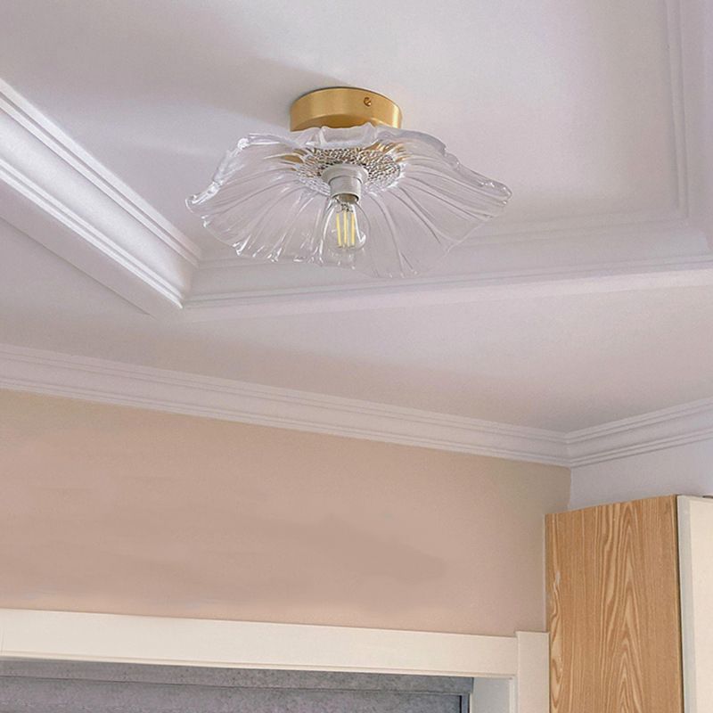 Wavy Shape Flush Mount Modern Style Glass 1 Light Flush Ceiling Light in Clear