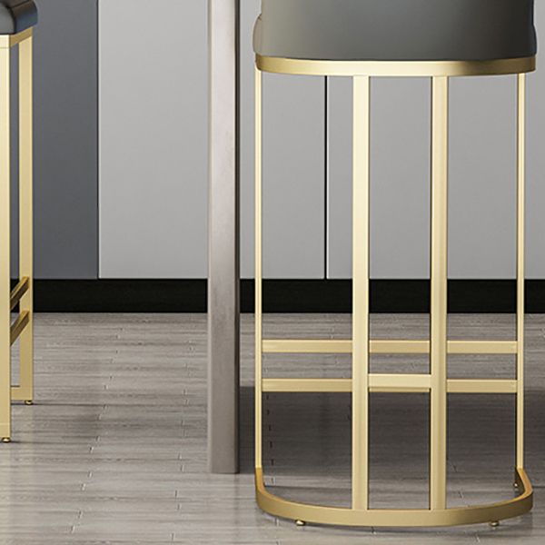 Glam Backrest Counter Stool Iron Kitchen Bar Stool with Leather Cushion and Pedal