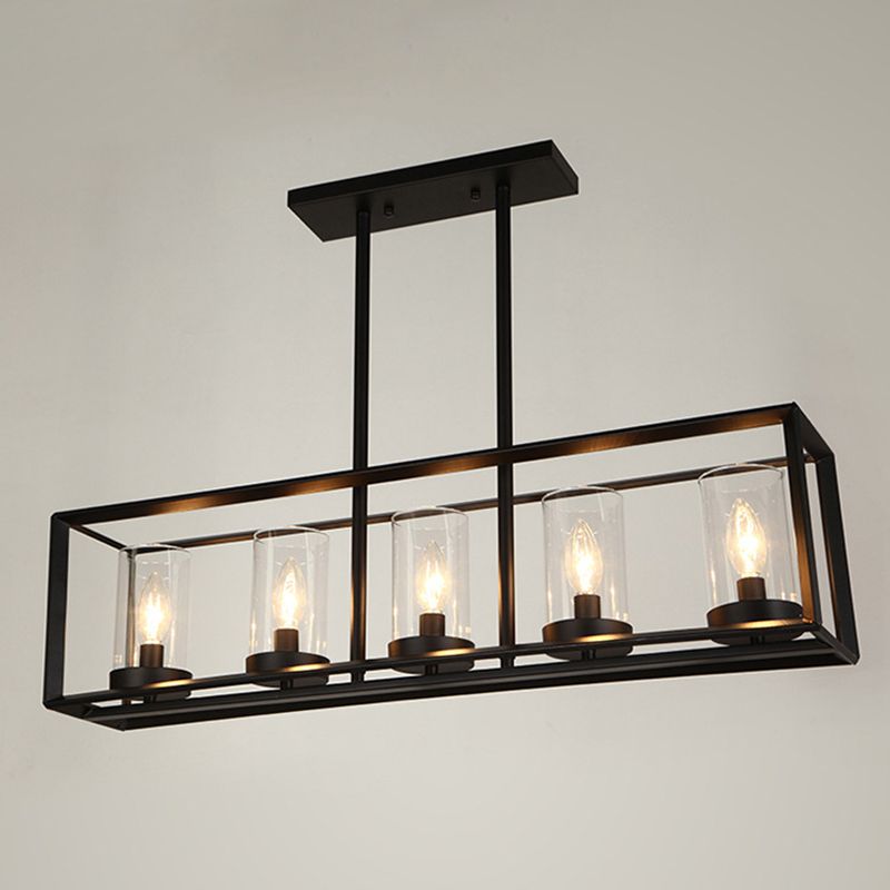 Glass Island Linear Pendant Industrial-Style Black Dinning Room Island Pendant Chandelier