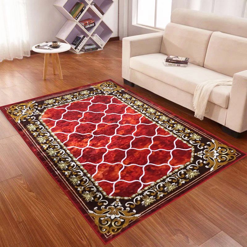 Blue Traditional Area Carpet Medallion Pattern Polyester Area Rug Anti-Slip Rug for Home Decor