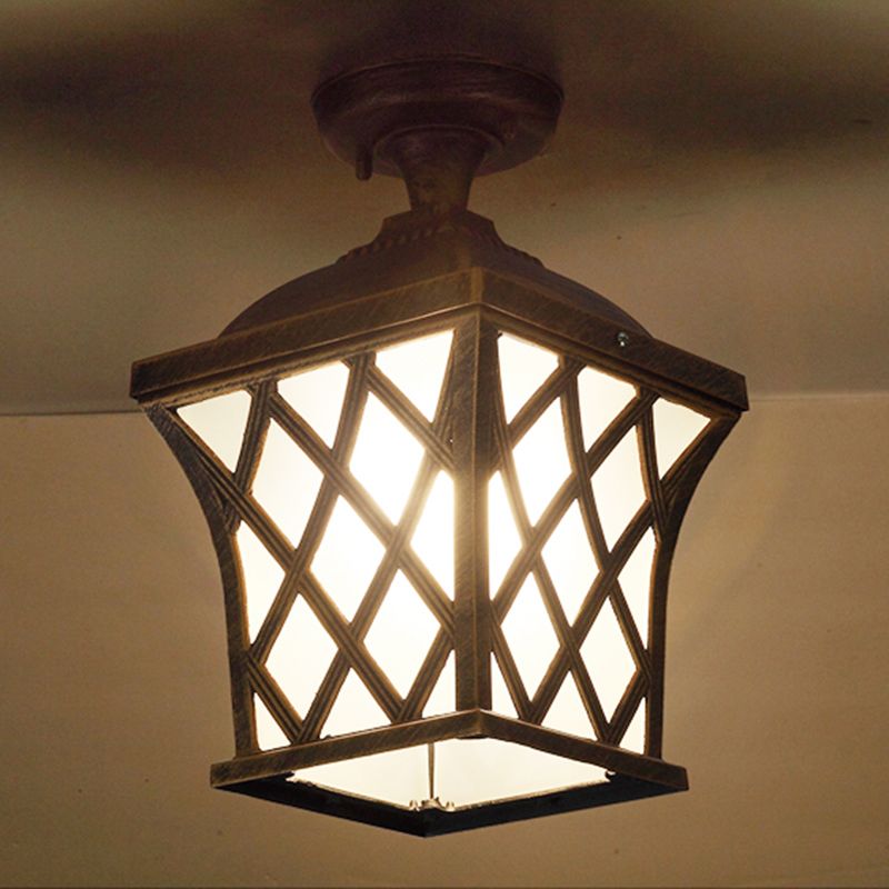 Vierkant matwit glazen plafondlamp Traditioneel 1-lamps binnenplaats semi-inbouwlicht