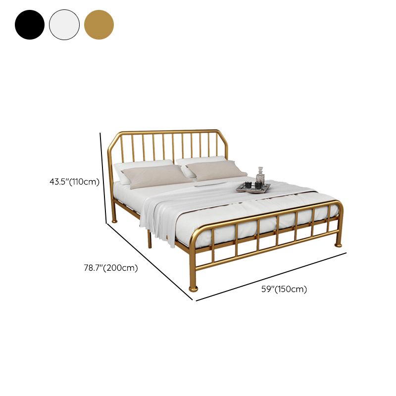 Solid Color Metal Open-Frame Bed Glam Slat Bed with Headboard