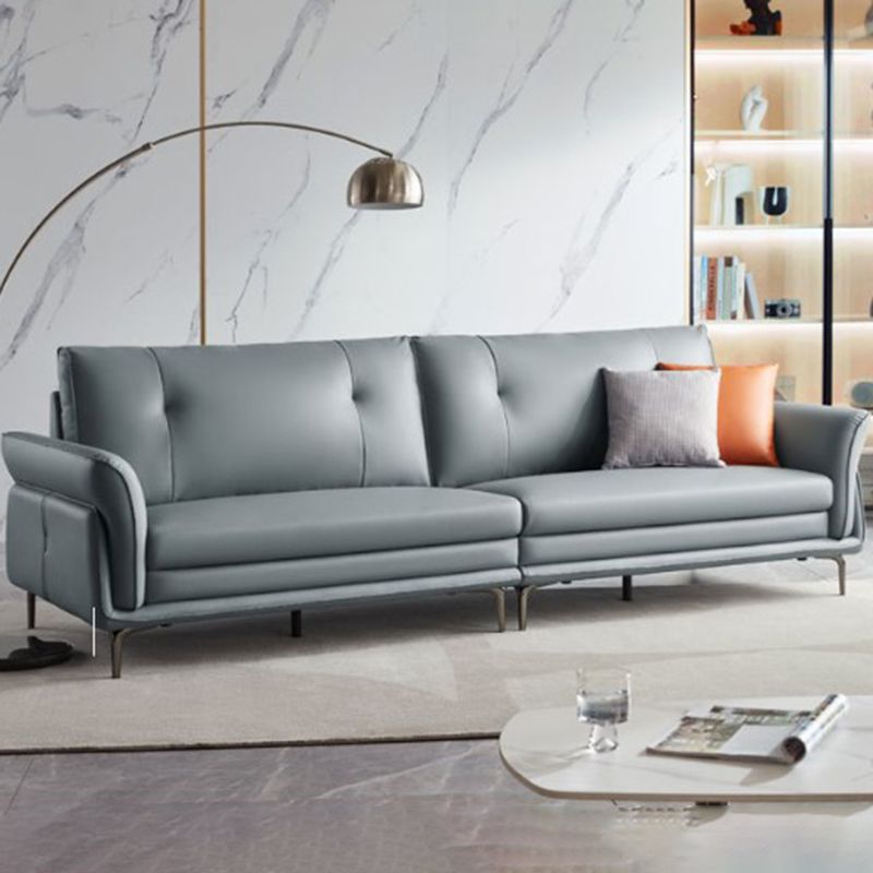 Faux Leather Standard Sofa Flared Arm Loveseat in Gray and Blue