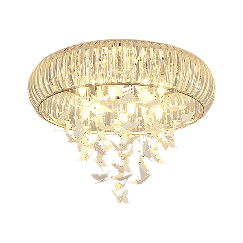 Crystal Prisms Ring Flush Mount Lamp Modern LED Ceiling Lighting in White with Butterfly Design, Remote Control Stepless Dimming/3 Color Light