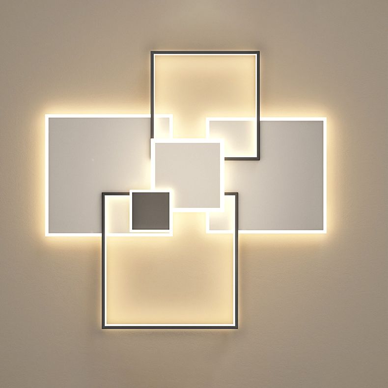Lámpara de techo cuadrada, lámpara de techo LED de metal simple para dormitorio, montaje empotrado, color negro
