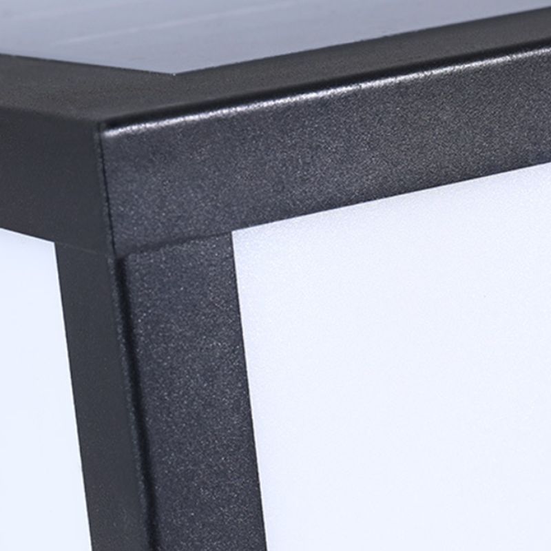 Square Shape Metal Outdoor Lamp Modern Style 1 Light Solar Pillar Lights in Black