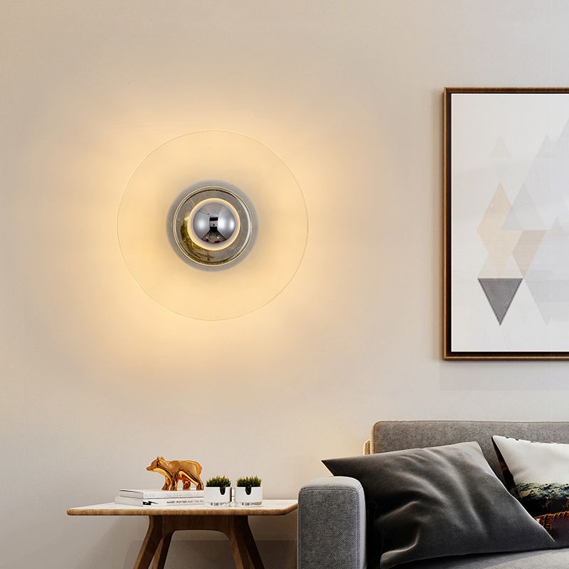 Glass Circle Wall Sconce Single Bulb lampada a parete in stile contemporanea in chiaro per camera da letto