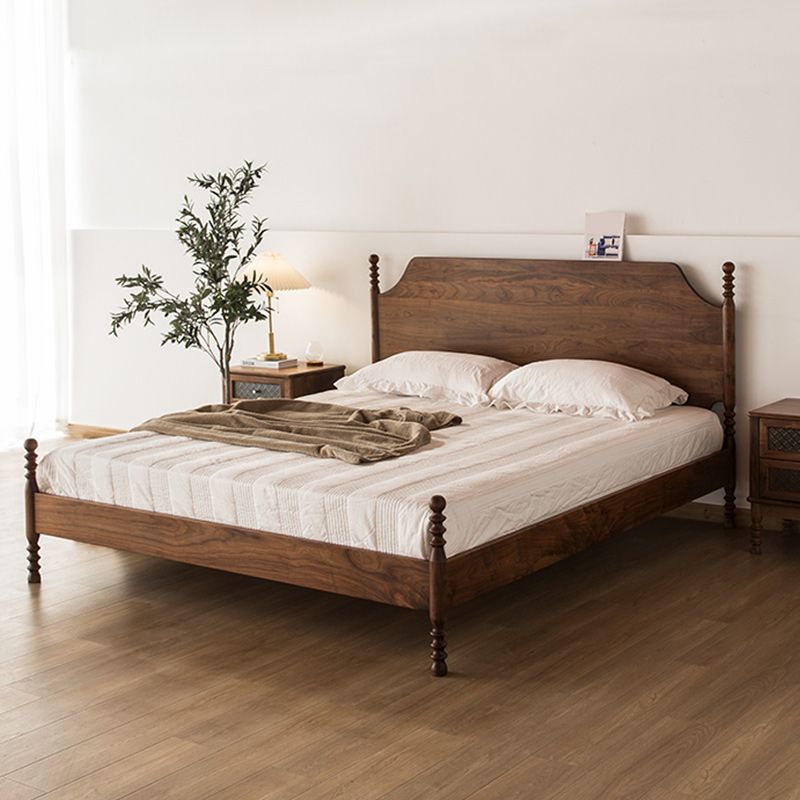 Solid Wood Headboard Poster Bed Walnut Bed Frame with Custom Legs