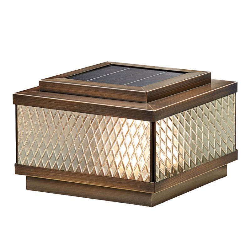 Contemporary Pillar Light Geometric LED Solar Lighting Fixture for Backyard