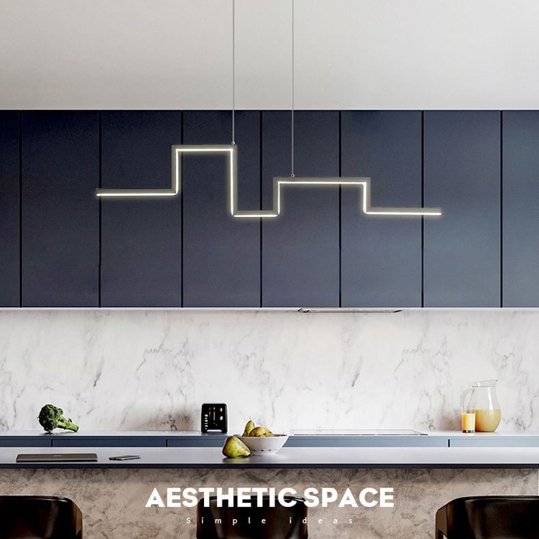 Luce a ciondolo a led grigio in ferro battuto in gel di silice in stile conciso moderno luce appesa lineare per sala da pranzo