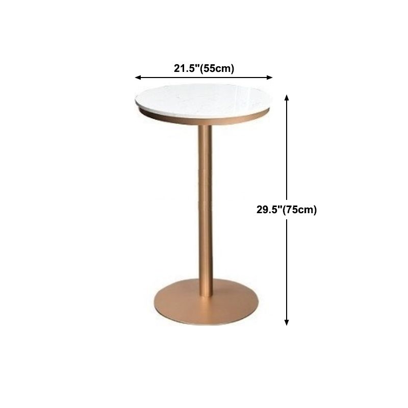 Glam White Faux Marble Bistro Table Indoor Gold Bar Table with Single Pedestal, Only Table