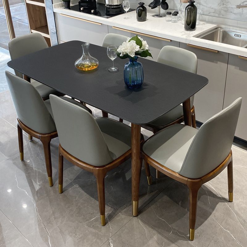Contemporary Kitchen Dinner Table Rectangle Wood Base Dining Table