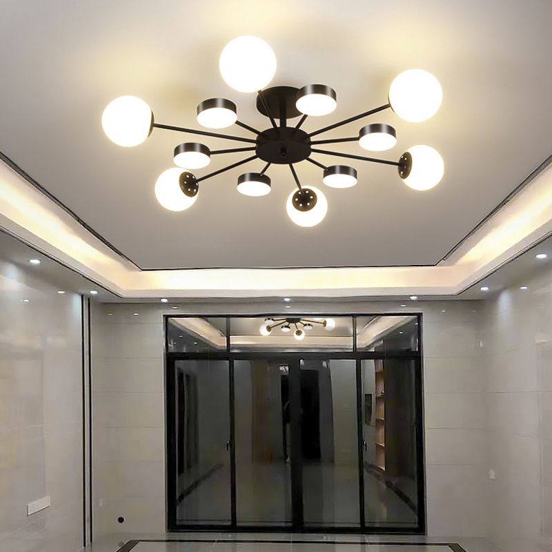Industrial Starburst Flush Mount Ceiling Light Glass Multiple-Light Flush Mount in Black