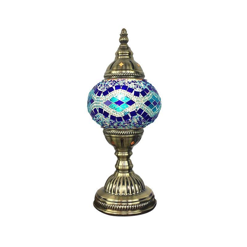 1 Glühbirnenkaffeehaus Tisch leichte traditionelle Messingschisch -Lampe mit Ball Rot/Blau/See Blue Glass Schatten