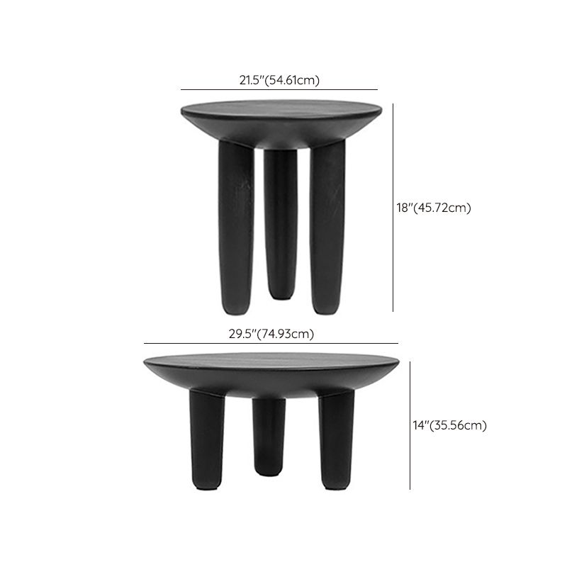 Black Finish Wood 3 Legs Cocktail Table 2-Piece Round Coffee Table Set