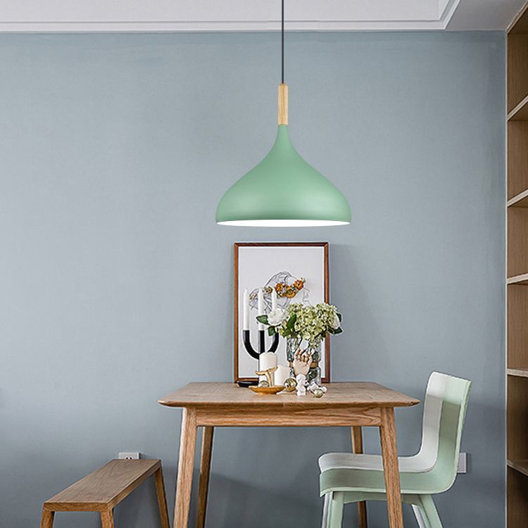 Modern Wooden Top Pendant Light, Minimalist Teardrop Shade Macaron Hanging Lamp