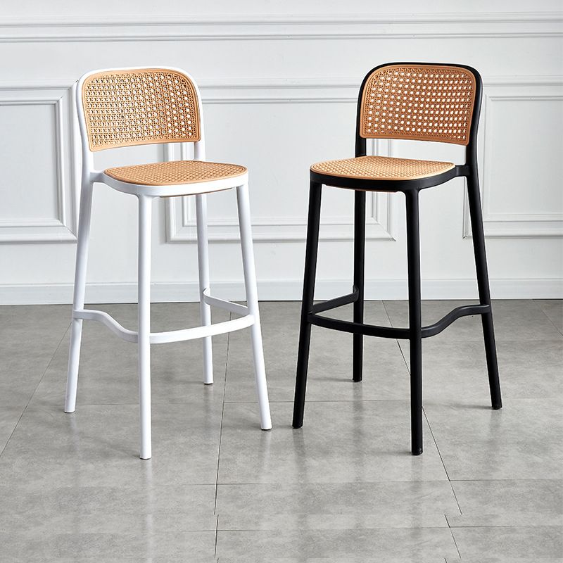 Contemporary Square Footrest Stool Plastic Rattan Stool in White and Black