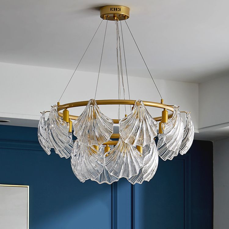 Modern Style Chandelier Lighting Fixtures Glass Metal Shell Shape Chandelier for Bedroom