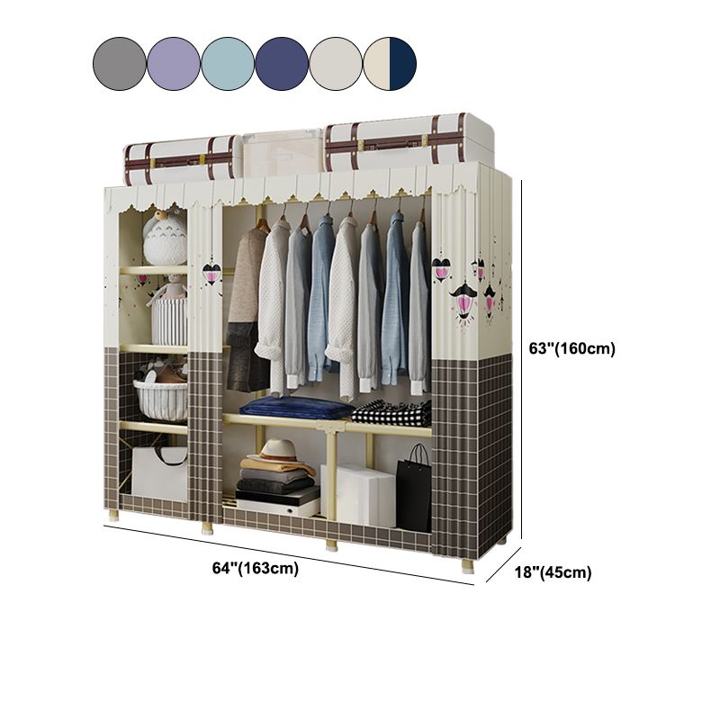 Contemporary Style Wardrobe Armoire Steel Frame Wardrobe for Bedroom