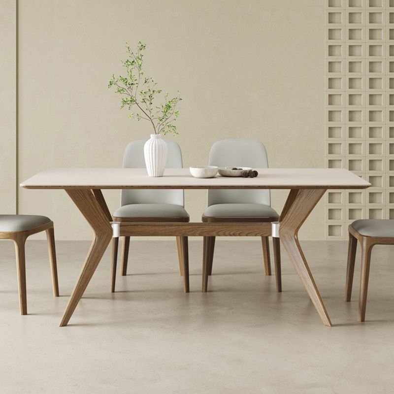 Simplicity Style Dinette Table Rectangle Stone Dinner Table in White