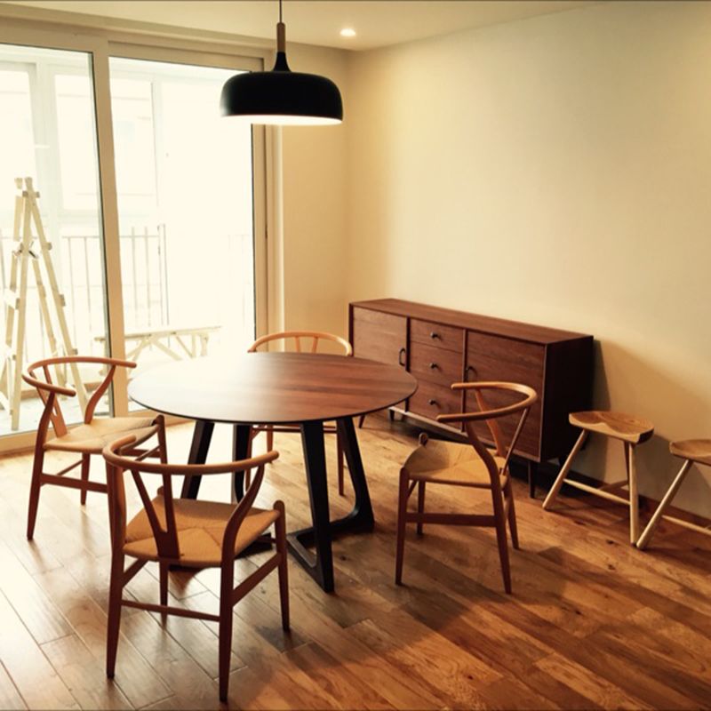 Round Brown Base Dining Table Modern Wood Table for Dining Room
