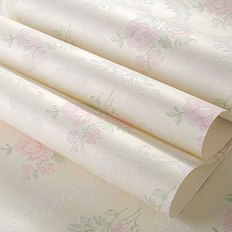 Non-Pasted Wallpaper Roll Fresh Blossoming Flower Wall Covering for Girl's Bedroom