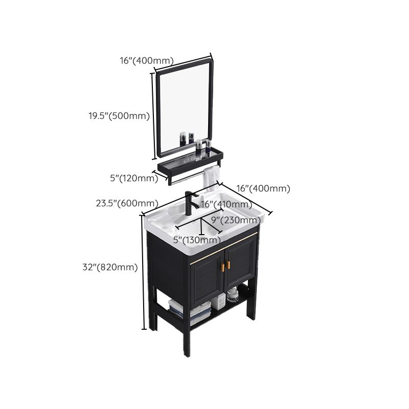Shelving Included Vanity Metal Frame Rectangle Single Sink Freestanding Bathroom Vanity