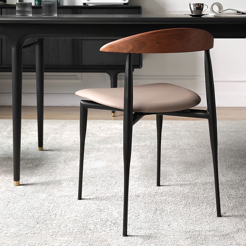 Industrial Upholstered Armless Chair Black Legs Kitchen Open Back Dining Chair