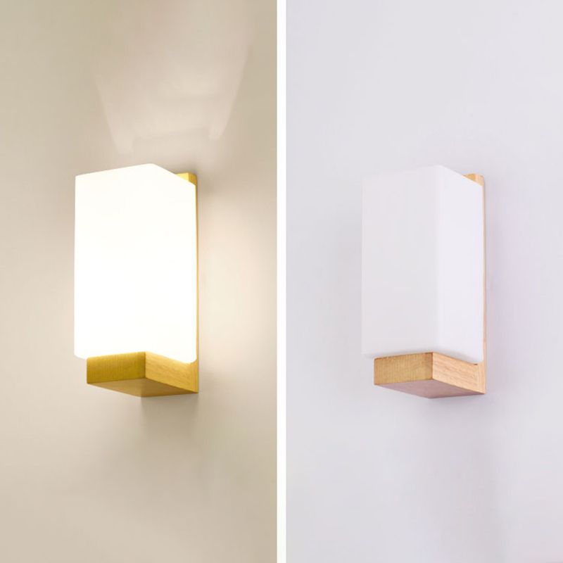 Japanese Style Wooden Bedside Wall Lamp 1 Head Glass lampshade Hotel Aisle Lamp