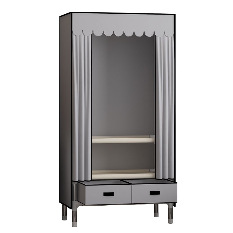 Metal Frame Wardrobe Armoire Contemporary Style Wardrobe Cabinet with Drawers