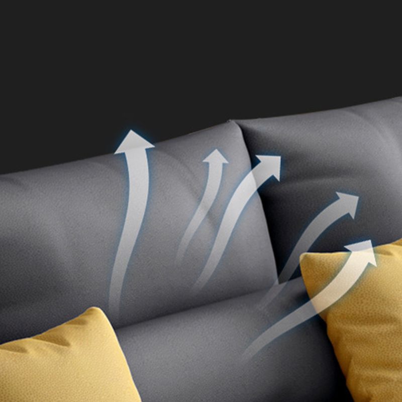 Nordic Stationary Faux Leather Living Room Recessed Arm Cushions Seating