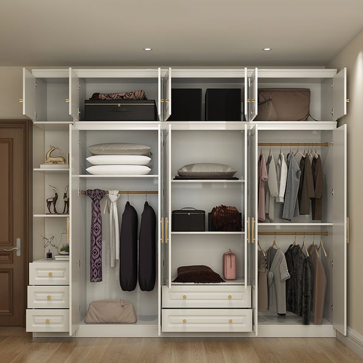 Contemporary White Storage Cabinet Hinged Door Cabinet with Drawers