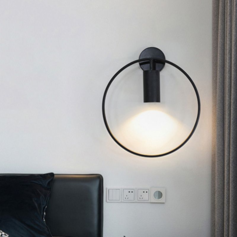 Metal Circular Sconce Light Minimalist 1 Head Black Wall Mounted Lamp for Living Room